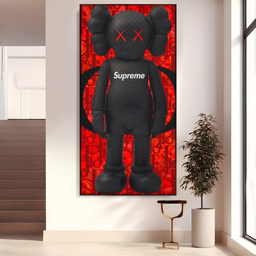 Tablou canvas cu tablou canvas cu robot negru supreme, in rama de aluminiu negru